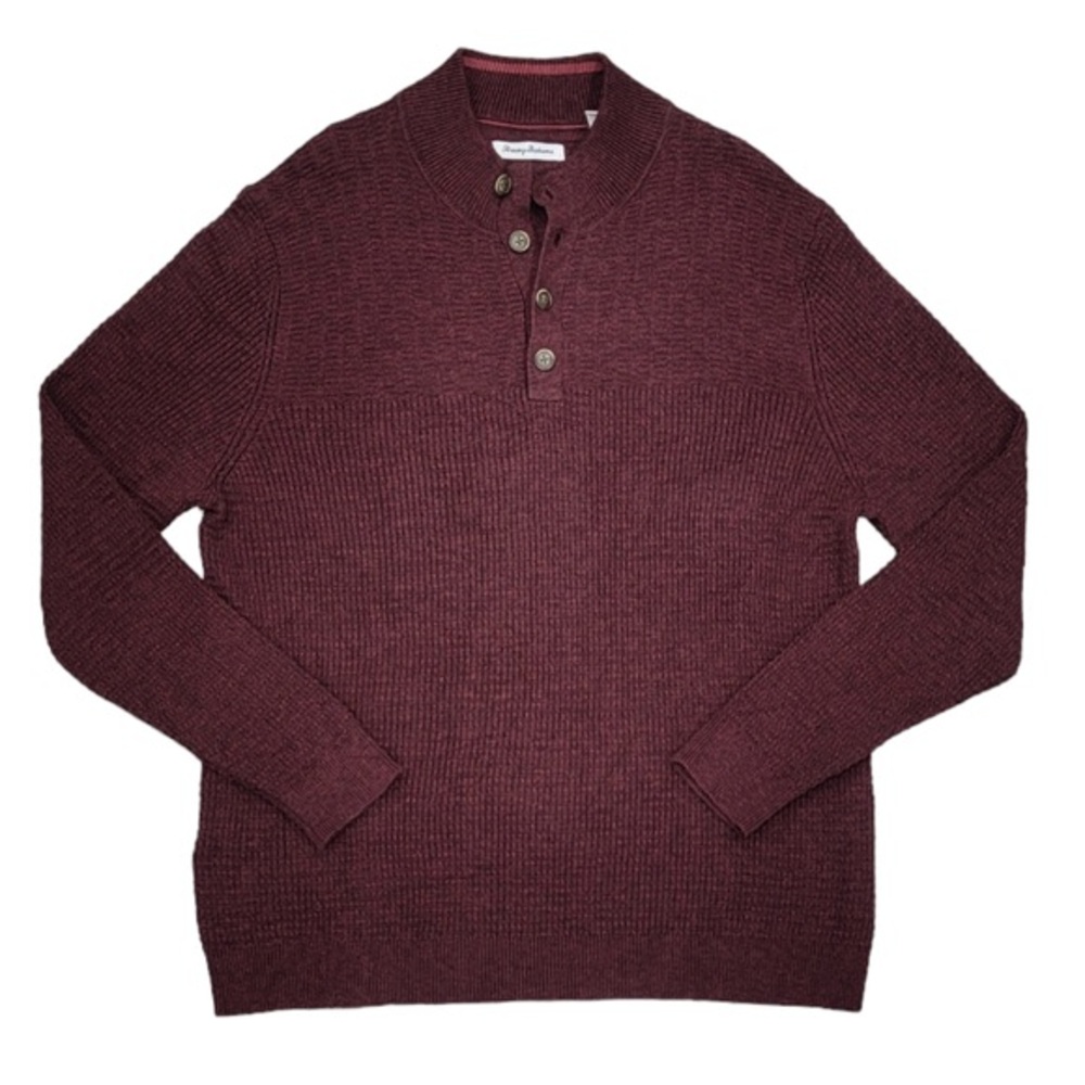 Tommy Bahama Mens Isidro Button Mock Neck Henley Sweater Maroon Pullover XL
